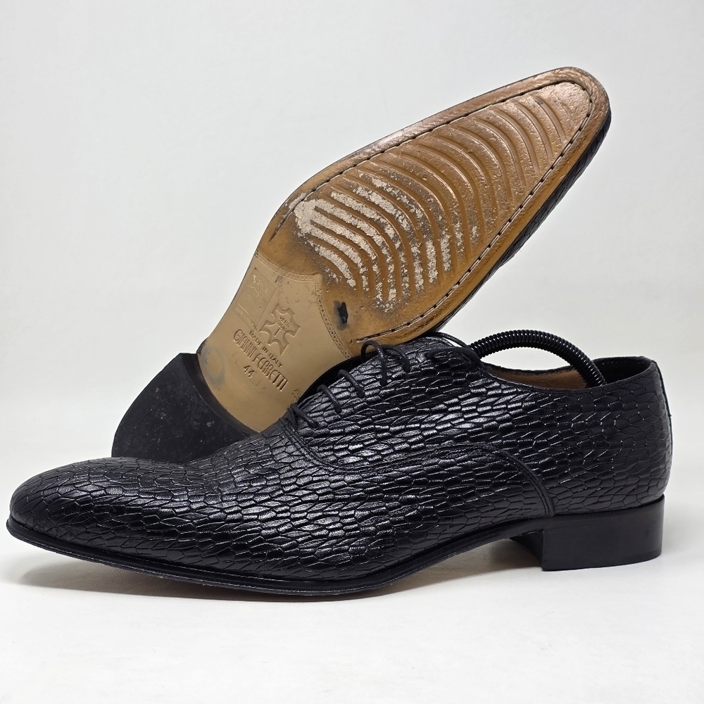 Gianni Ferretti Men's Black Leather Shoes Made In Italy Size 44 Pre-owned